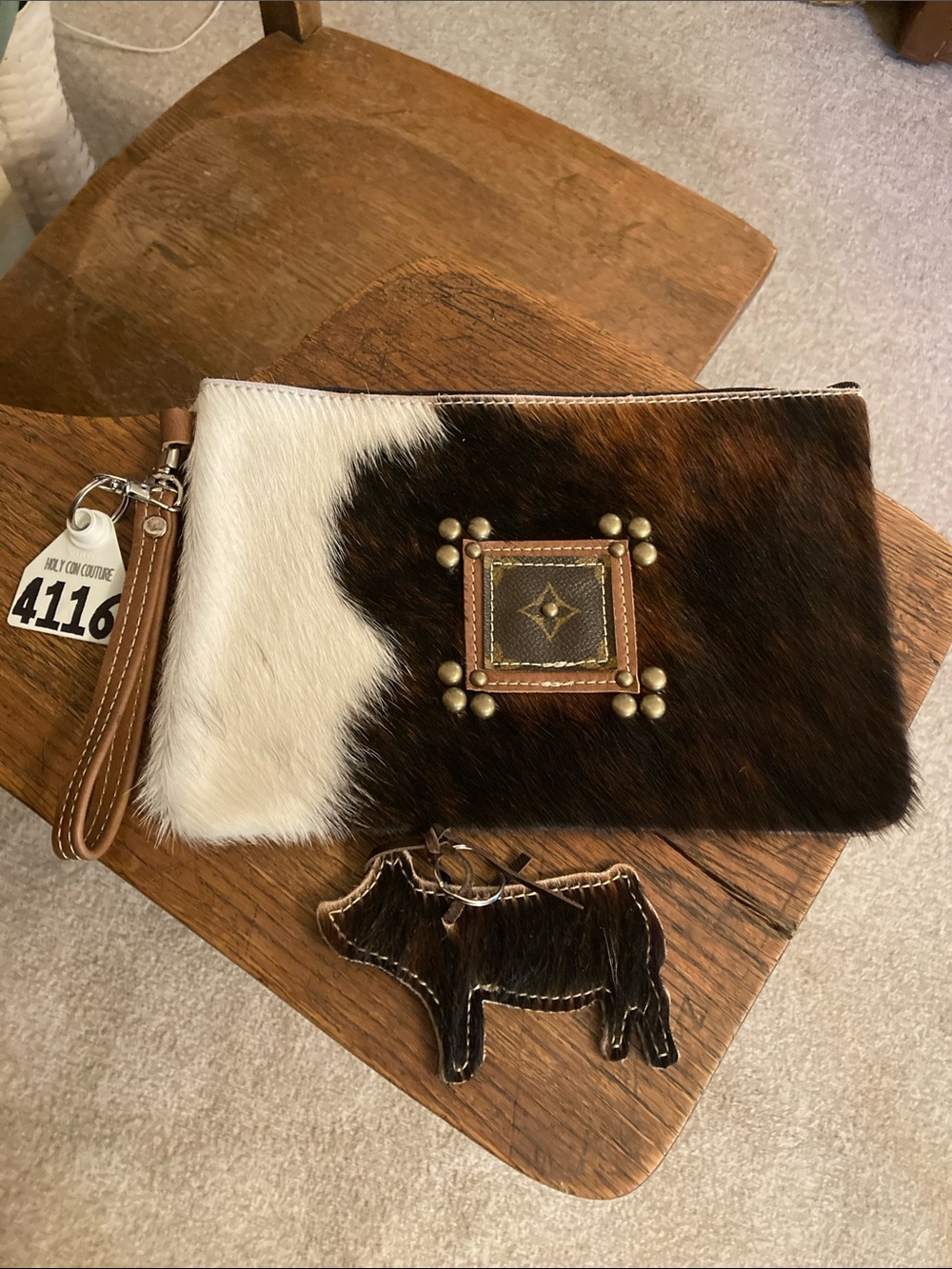 Holy Cow Couture Exclusive Collection LV Wristlet Clutch & Pig Keychain Bundle